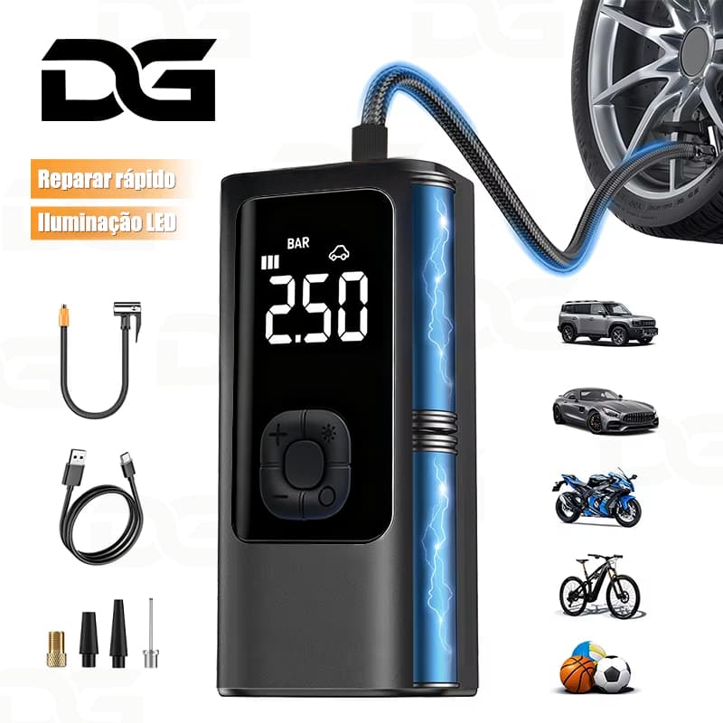 Bomba de Ar Digital Sem Fio Portátil Profissional Elétrica Com Lanterna Led Calibrador de Carro M6