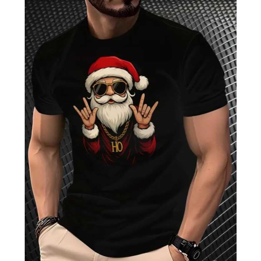Camiseta Básica Masculina Unissex Streetwear Camisa T-Shirt Slim Algodão Papai Noel