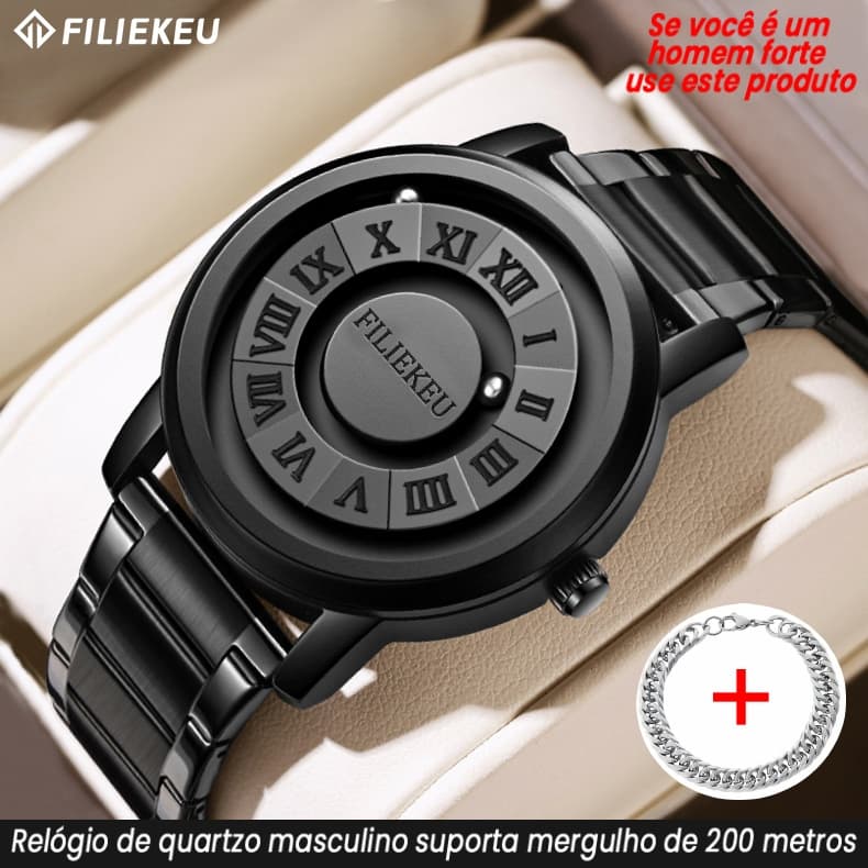 FILIEKEU Relógio Masculino Criatividade personalizada ponteiro de contas magnéticas Relógios quartzo