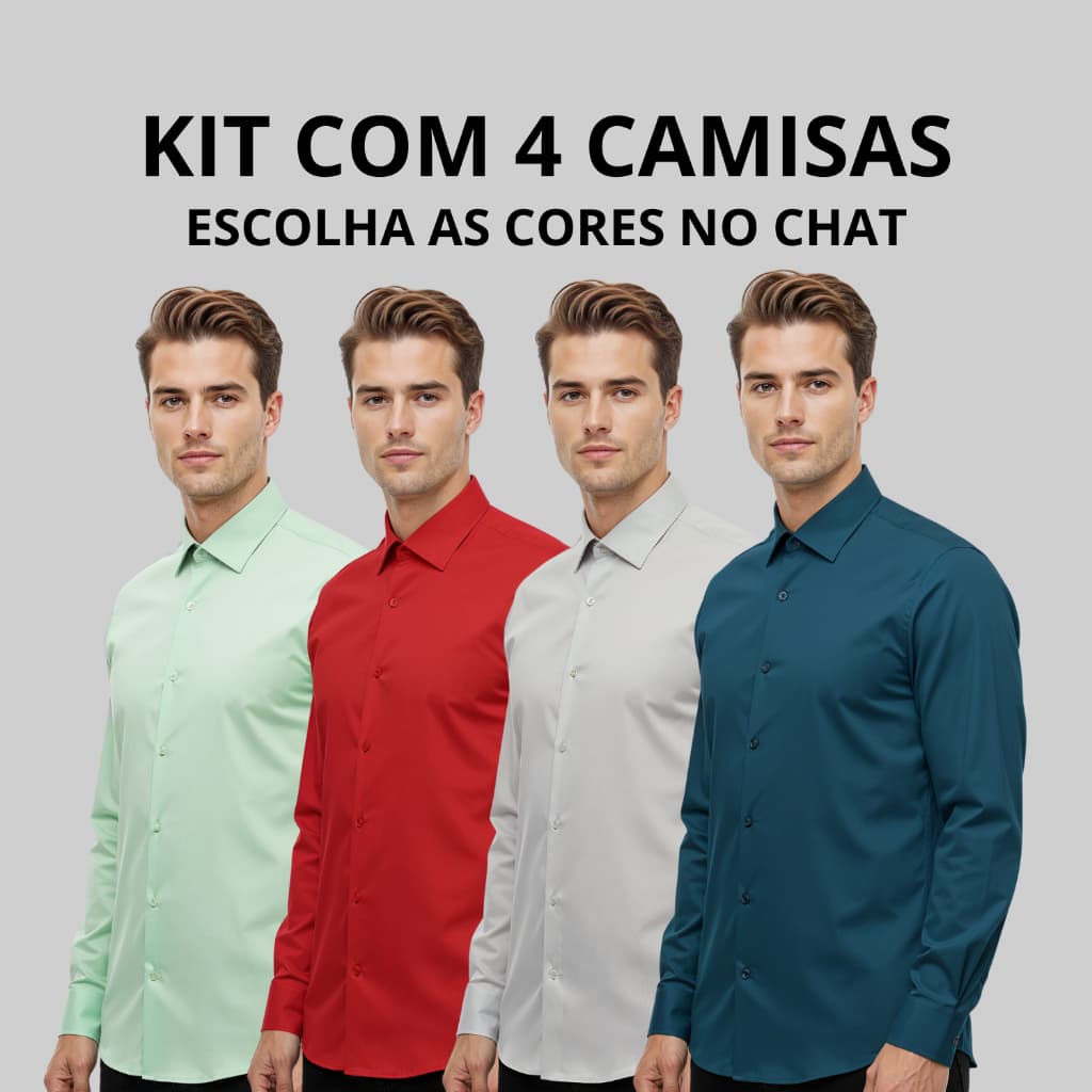 Kit 4 Camisa Social Manga Longa Camisa Masculina Social Com Algodão Camiseta Social Slim Fit