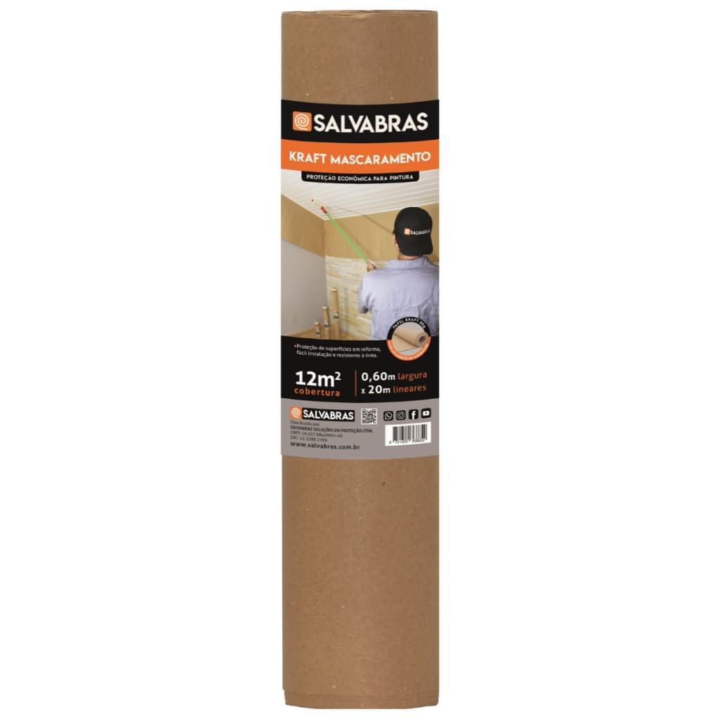 Papel Kraft Mascaramento 0,60m x 20m Proteção De Pintura Salvabras