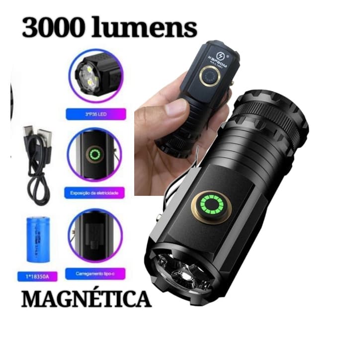 Lanterna Led Magnética Recarregavel 3000LM