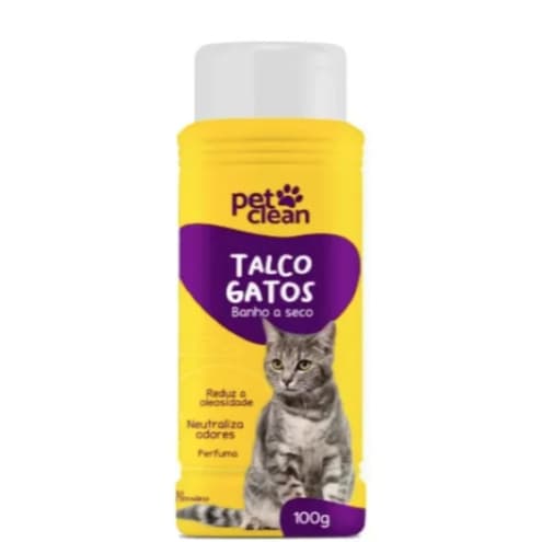 Talco Banho a Seco para Gatos Pet Clean 100g - Limpeza Rápida para Pets