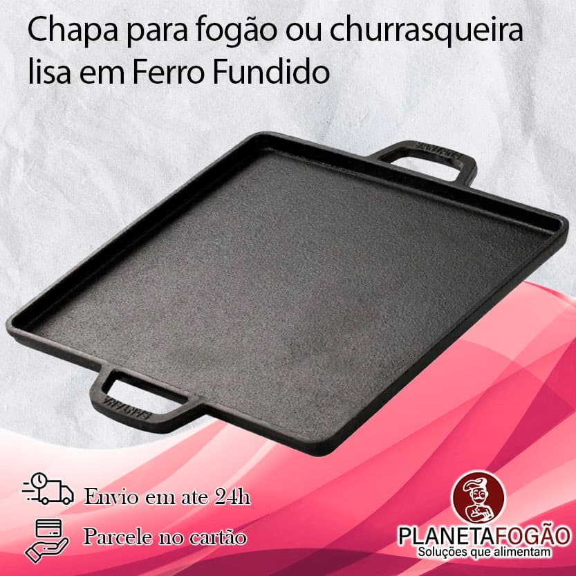 Chapa bifeiteira para fogão e churrasqueira em Ferro Fundido 22x22 Santana