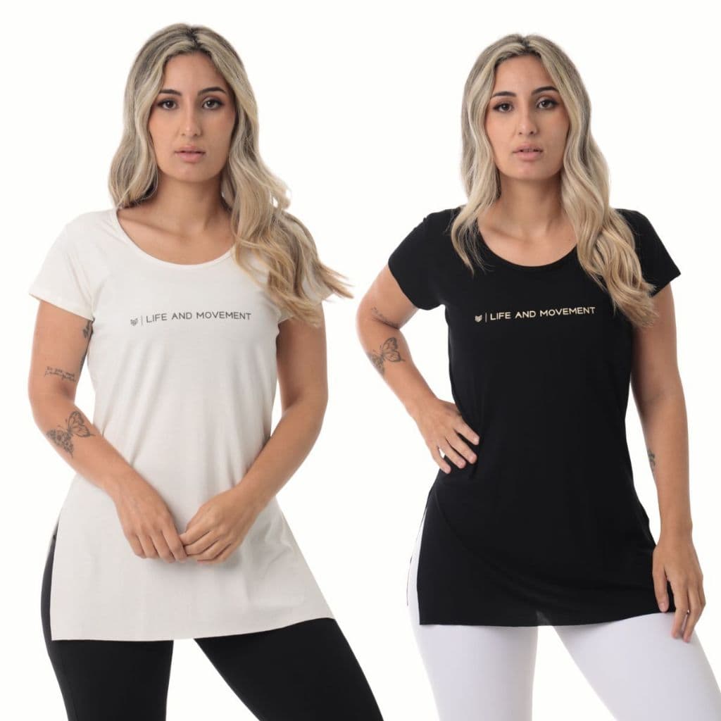Kit 2 Blusa Feminina Academia  Moviment  Marfim e Preta