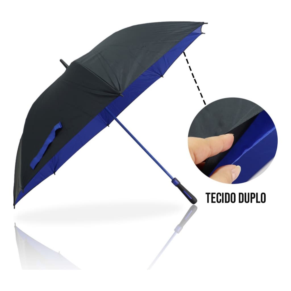 Guarda Chuva Automático Preto Tecido Duplo Grande Reforçado Contra Vento Com Proteção Solar