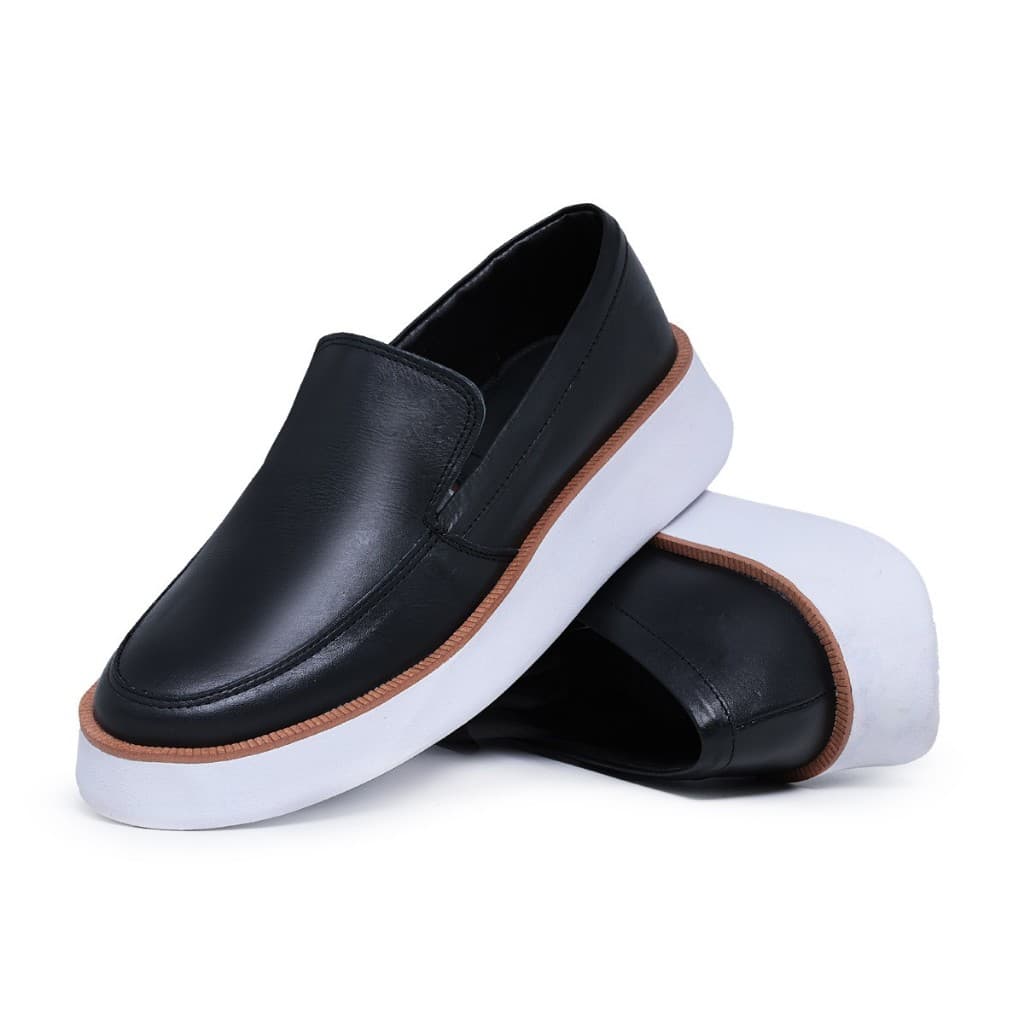 Tenis Iate Masculino Slip On Antiderrapante em Couro Legitimo