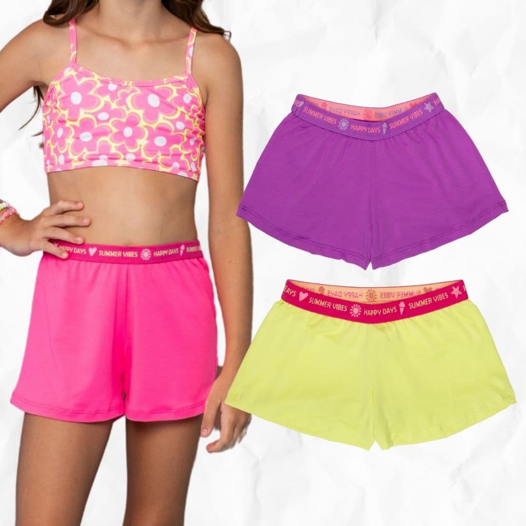 Shorts Malha Proteção Solar Uv Infantil Menina Saída De Praia Piscina Verão