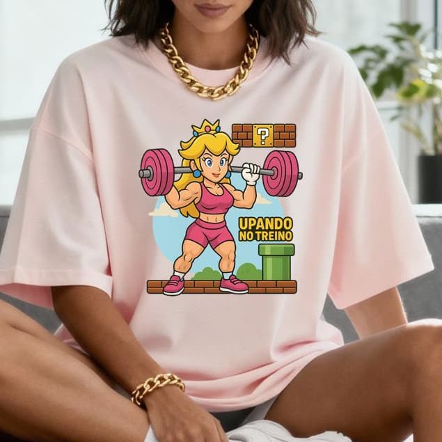 Camiseta Camisa Feminina 100%Algodão Academia Gym Fitness Treino Maromba Princesa Peach Mario Pump
