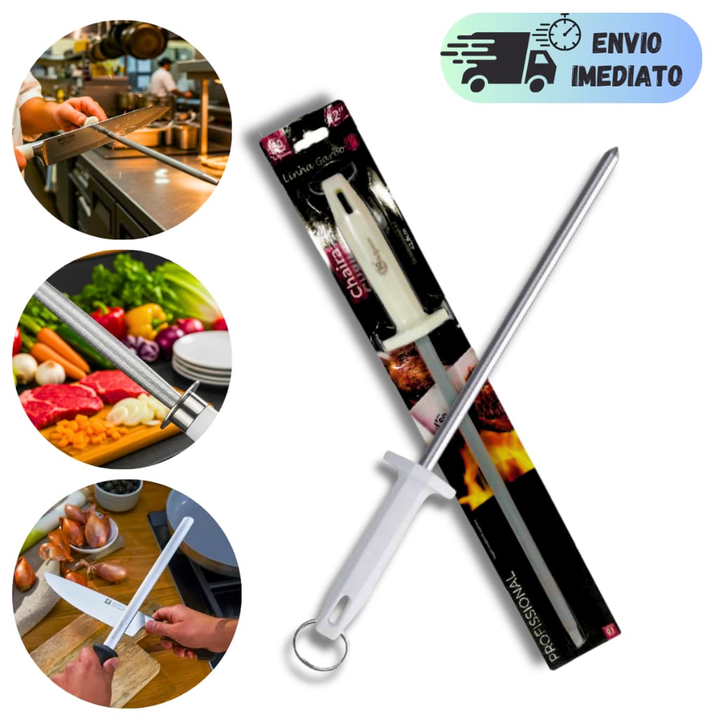 CHAIRA AFIADOR DE FACA AÇO INOX AMOLADOR DE FACA PROFISSIONAL CABO ERGONIMICO