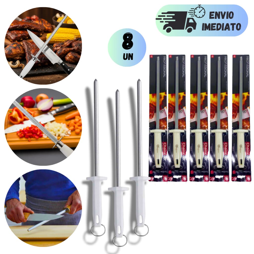 KIT 2 A 8 CHAIRA AÇO INOX AMOLADOR DE FACA CABO ERGONOMICO AFIADOR DE FACAS