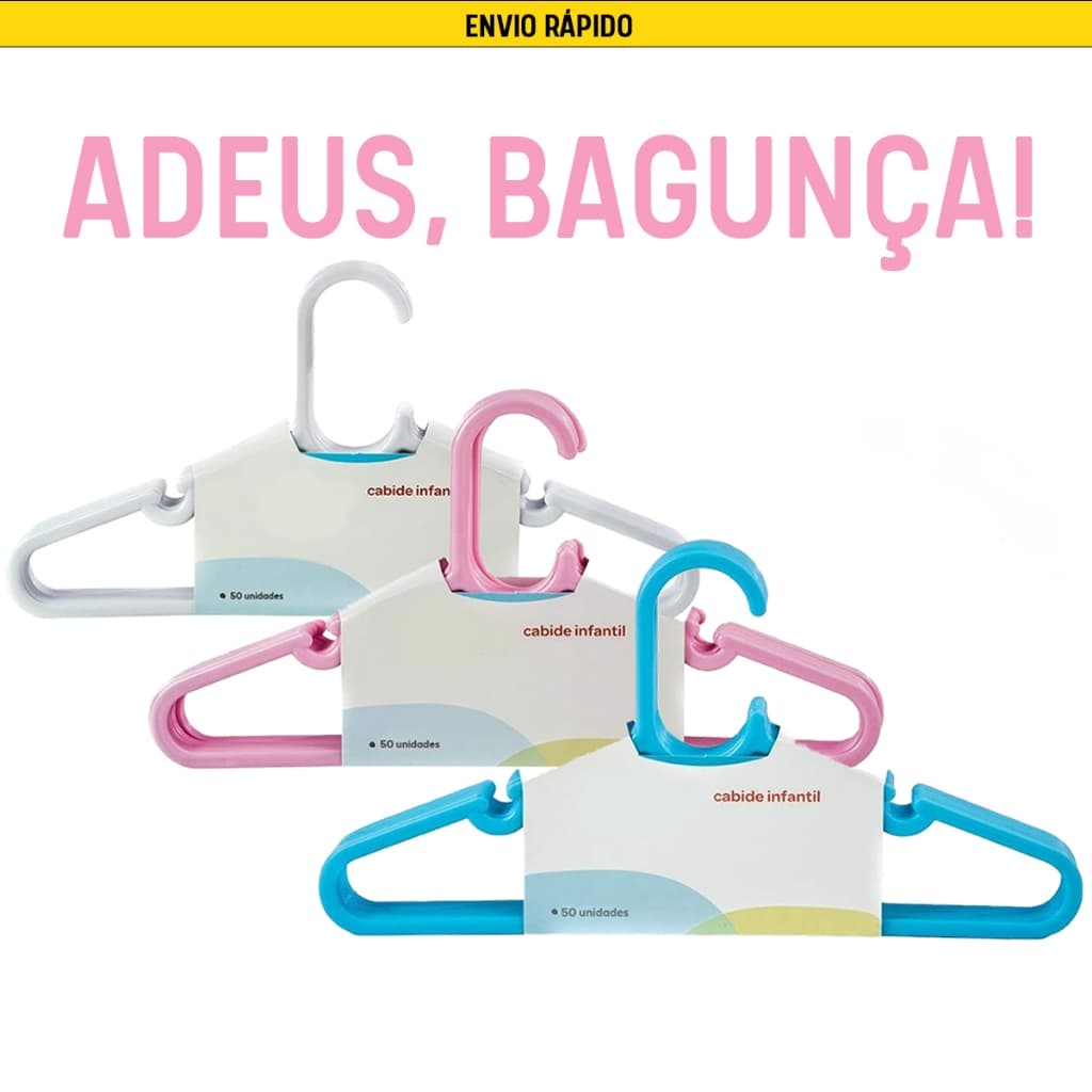 Kit 30 Cabides Infantil Plástico Organizador de Roupa Criança Bebê