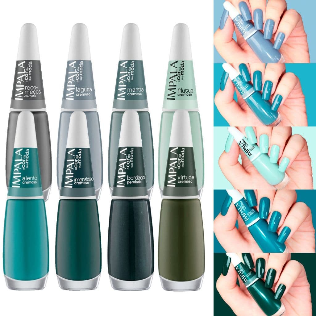 Kit 8 Esmaltes Impala Tons Verde Azul Esmalte Kit Manicure Atacado
