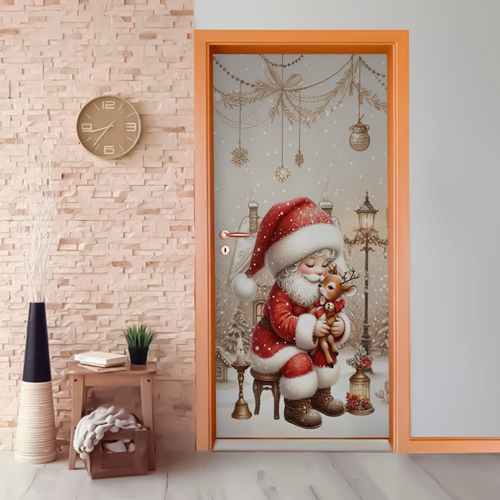 Capa para Porta Natal Encantador com Estampa Exclusiva Papai Noel
