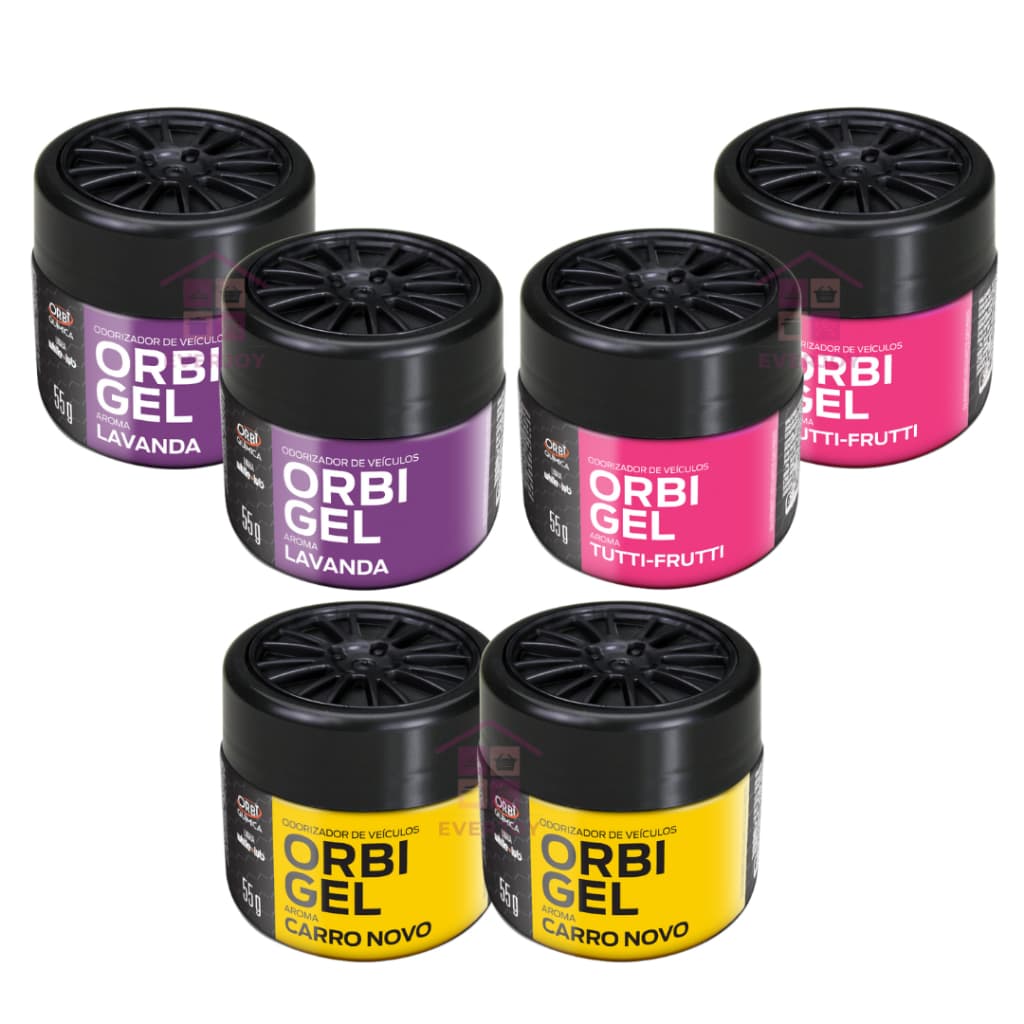 Kit com 6 Cheirinho de Carro Aromatizante Odorizador Automotivo Gel Carro Novo Lavanda Tutti-Frutti