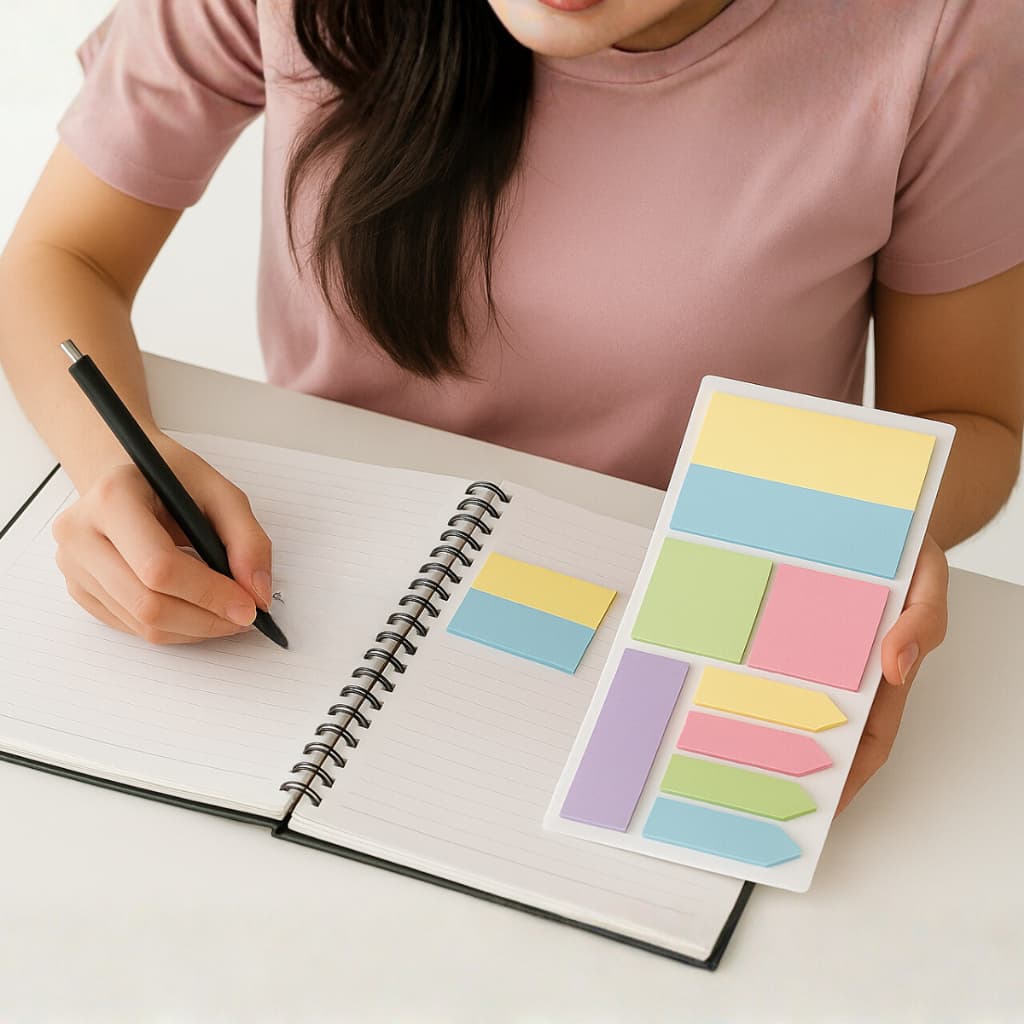 Kit Marcador de Página com 25 Folhas Cores Tom Pastel | Atacado Escolar Papelaria Concursos Premium