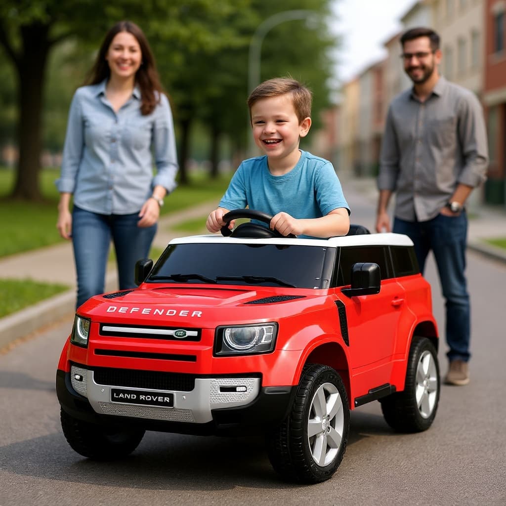 Mini Carro Eletrico Infantil Land Rover Defender Vermelho 12v para Crianças 2 a 5 anos com Controle
