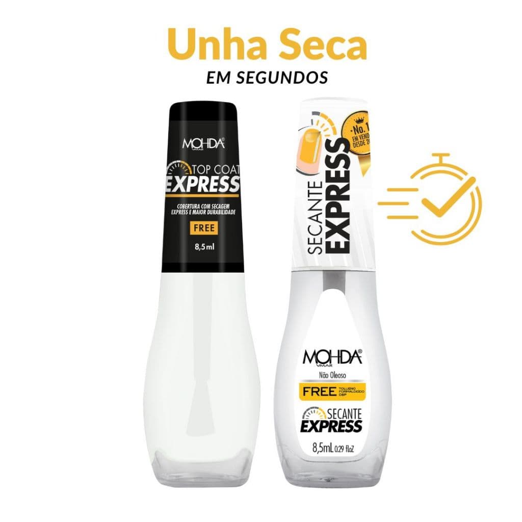 Unhas Secas em segundos - Top Coat Express + Secante Express - Esmalte Mohda