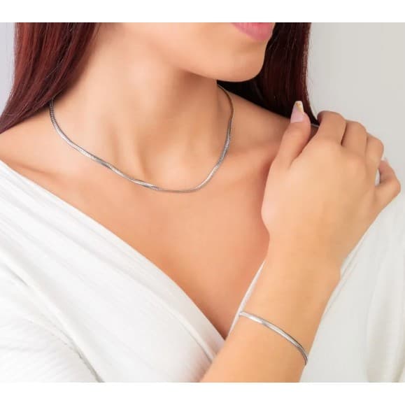 Kit Choker/ Pulseira de aço inox, Fita cetim 3 mm*
