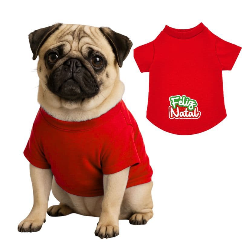 CAMISETA PARA PET CÃES E GATOS 100% ALGODÃO COM E SEM MANGAS / NATAL