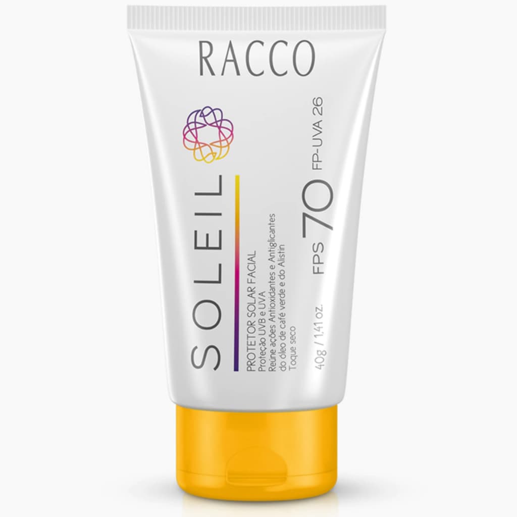 Protetor Solar Facial Soleil Racco Fps 70 Alta Proteção Filtro Uva E Uvb Toque Seco 40g