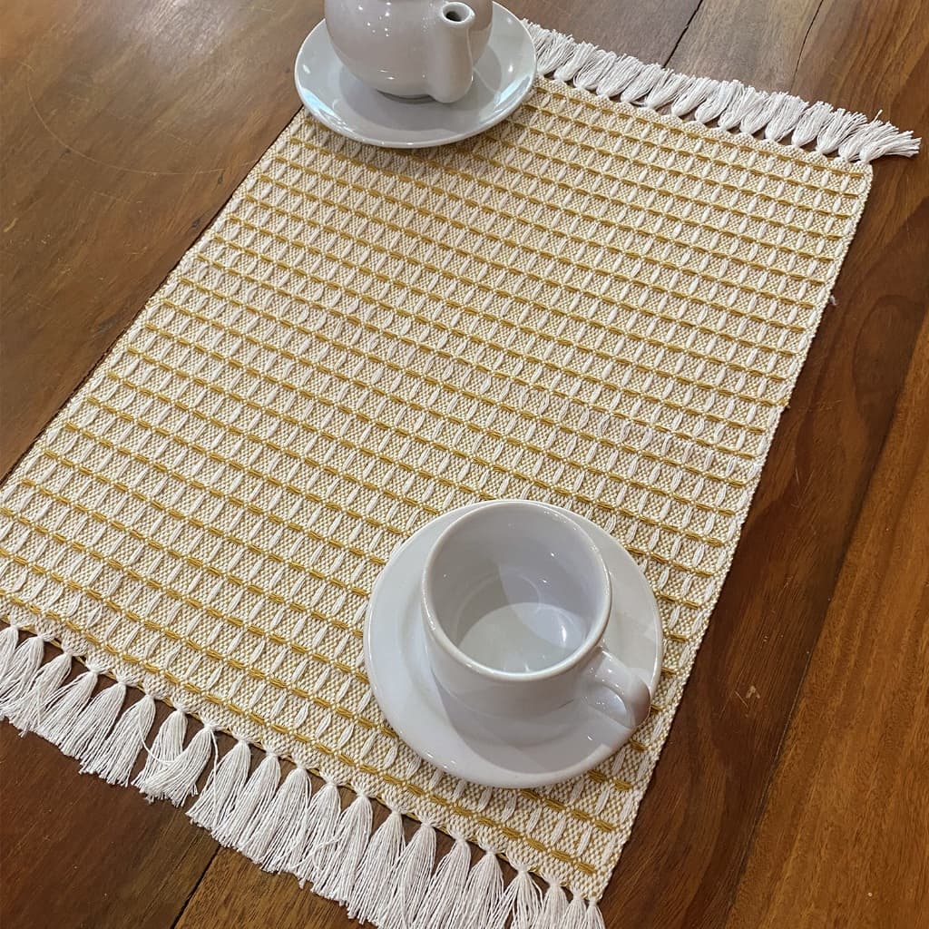 Kit Jogo Americano Mesa Posta Lugar Peça Mostarda Americana Algodão Artesanal 2 Pçs | 4 Pçs  | 6 Pçs