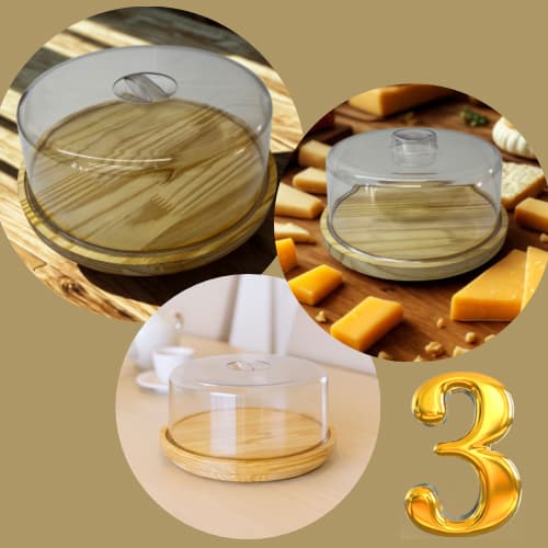 kit 03 peças Boleiras  Queijeiras de Madeira Natural Porta Bolos e Queijos 30 cm 25 cm e 18 cm