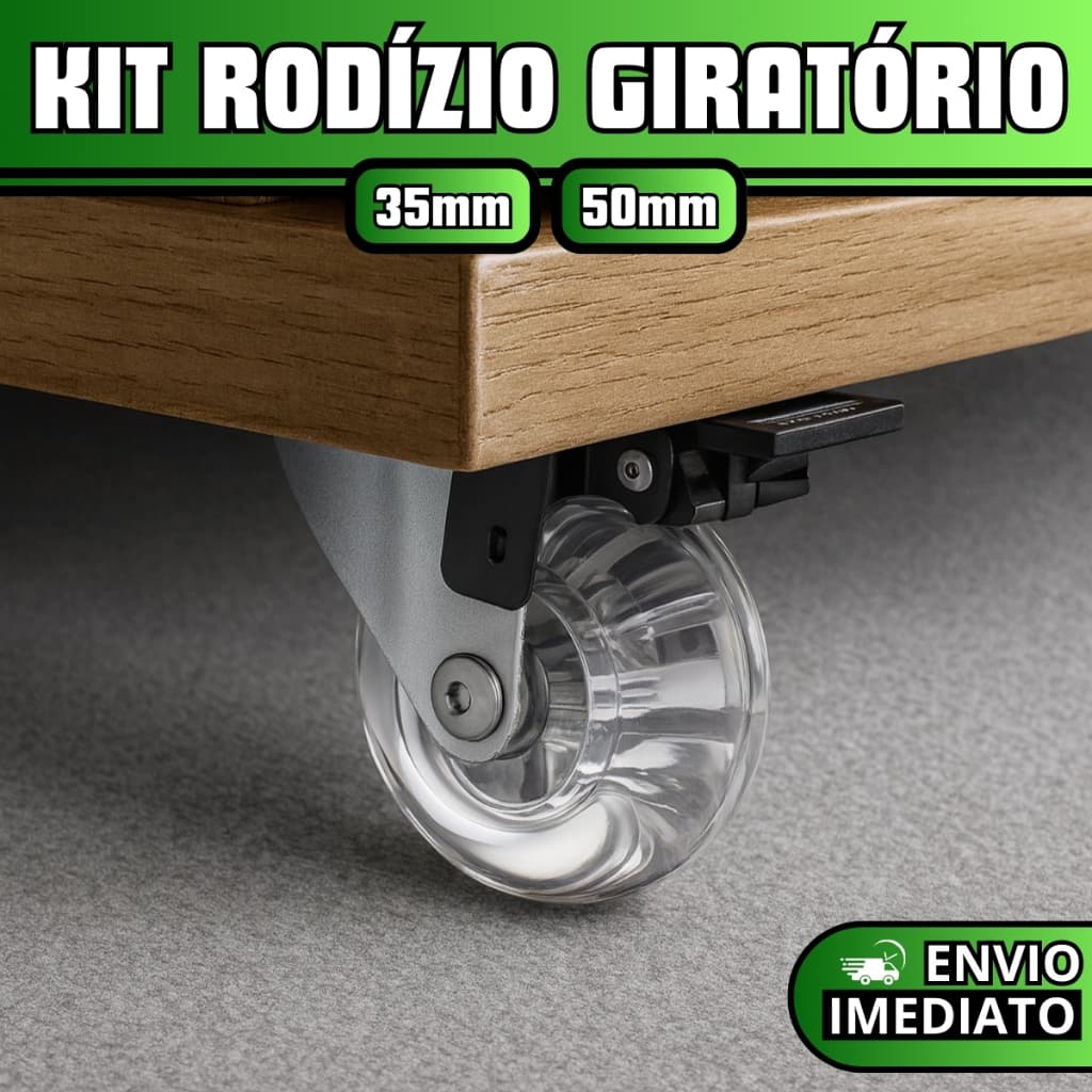 Monte Seu Kit de Rodízio Giratório com Rodinha de Silicone Com e Sem Trava- 35mm 50mm