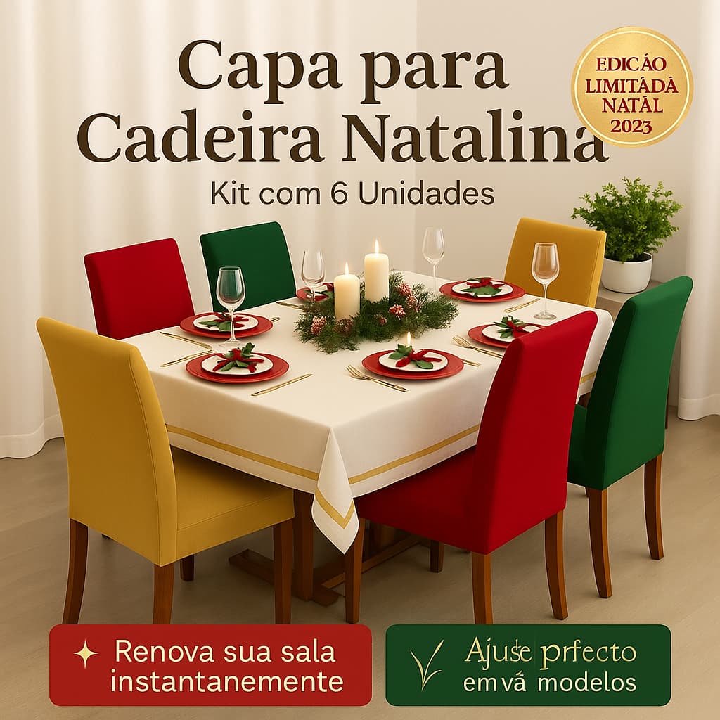 Capa de Cadeira para Ceia de Natal e Ano Novo Lisa | Ajustável Kit com 6 e 12 Unidades