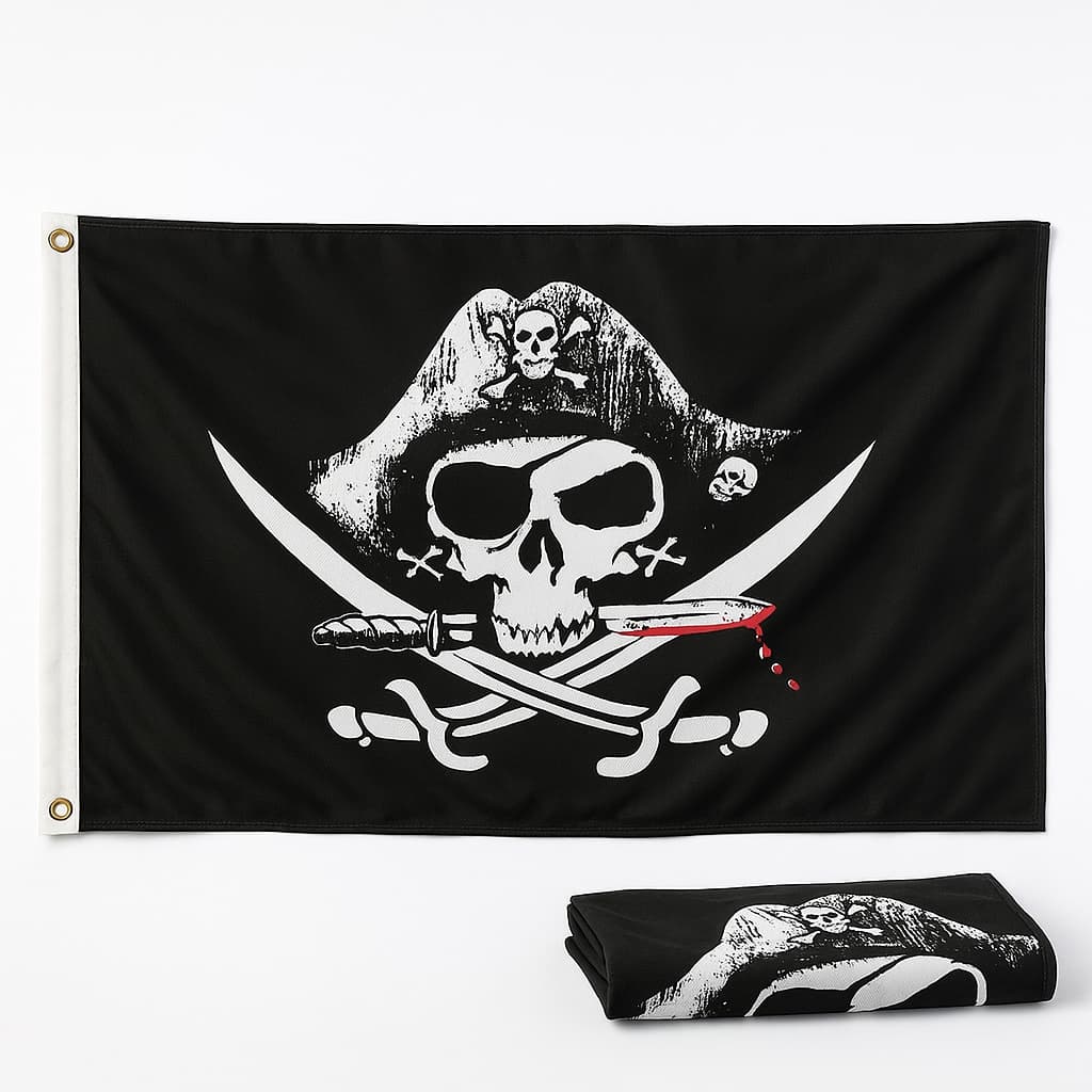 Bandeira Premium Pirata 3 - 90 x 150 cm C/ Anilhas p/ Mastro Costurada Excelente p/ Exteriores Cores Vibrantes
