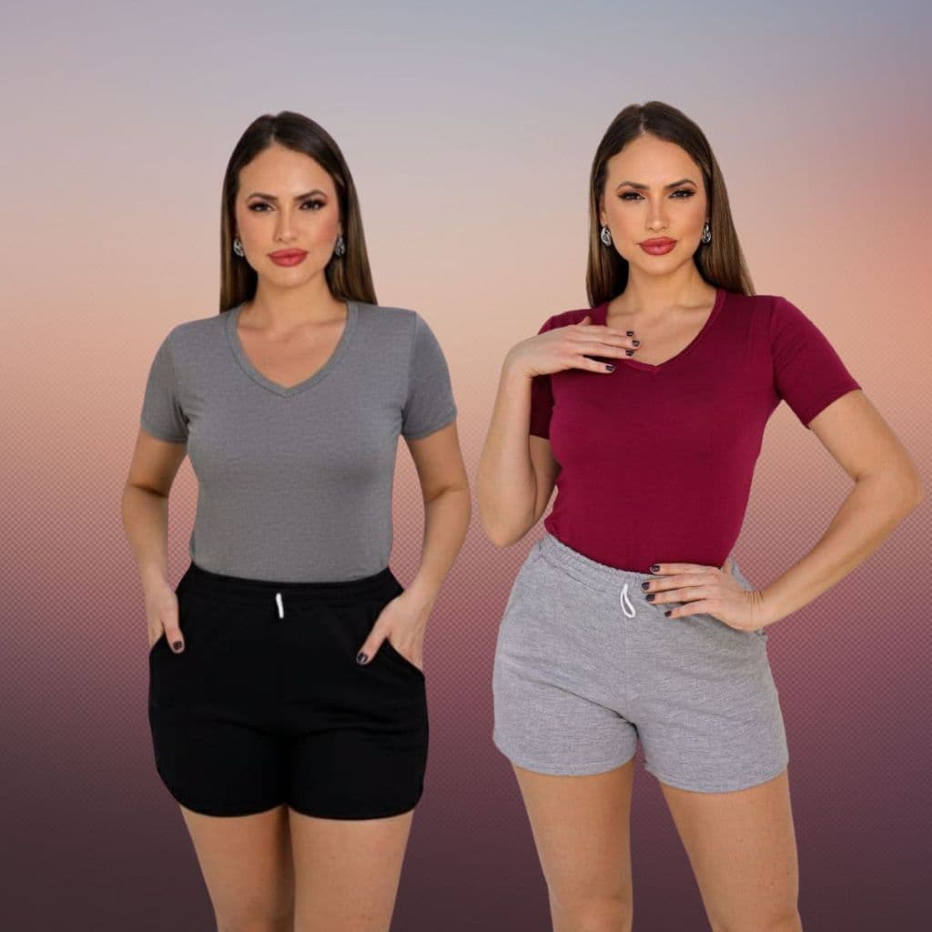 Kit 2 Blusinha Feminina T shirt  Gola V em Visco Lycra Perfeito para Qualquer Ocasião