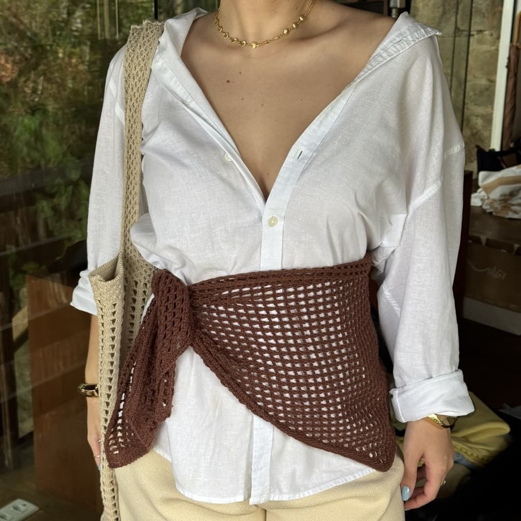 Lenço Bandana de Tricot Feminina Estilo Crochê Artesanal Verão Tendencia