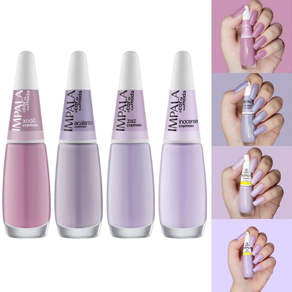 Kit 4 Esmaltes Impala Tons Lilás Pastel Esmalte 8ml