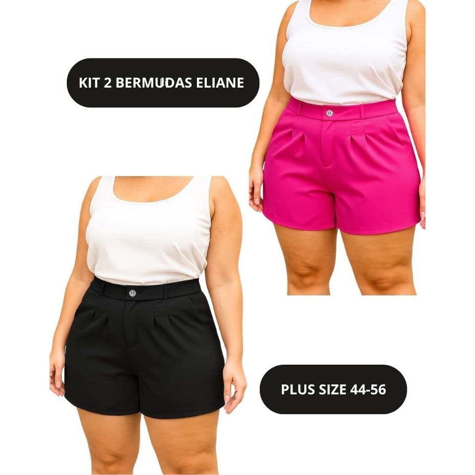 Kit 2 Shorts Feminino Plus Size de Tecido Elegante Casual Modinha Verão