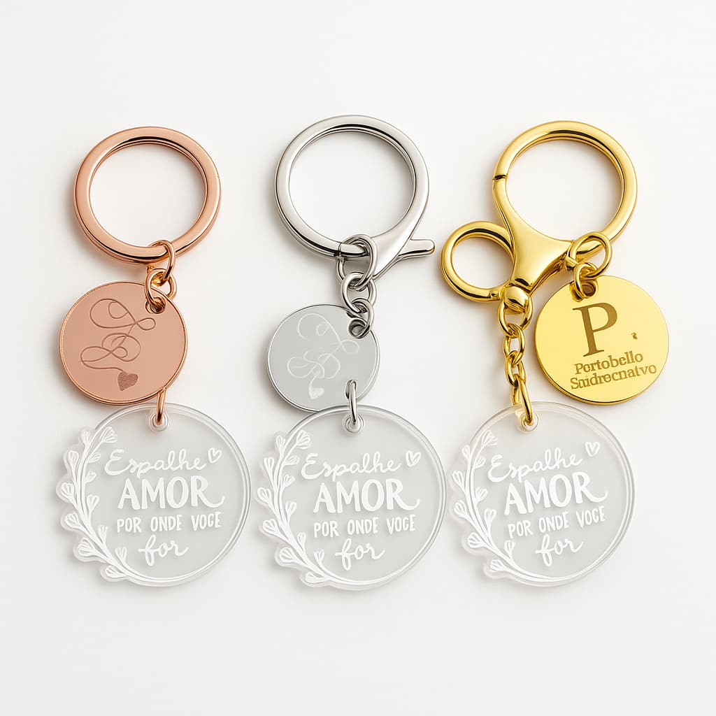 Kit 50 Chaveiros de  Acrílico Cristal 2mm Espalhe Amor 4,5cm com Tag Espelhada