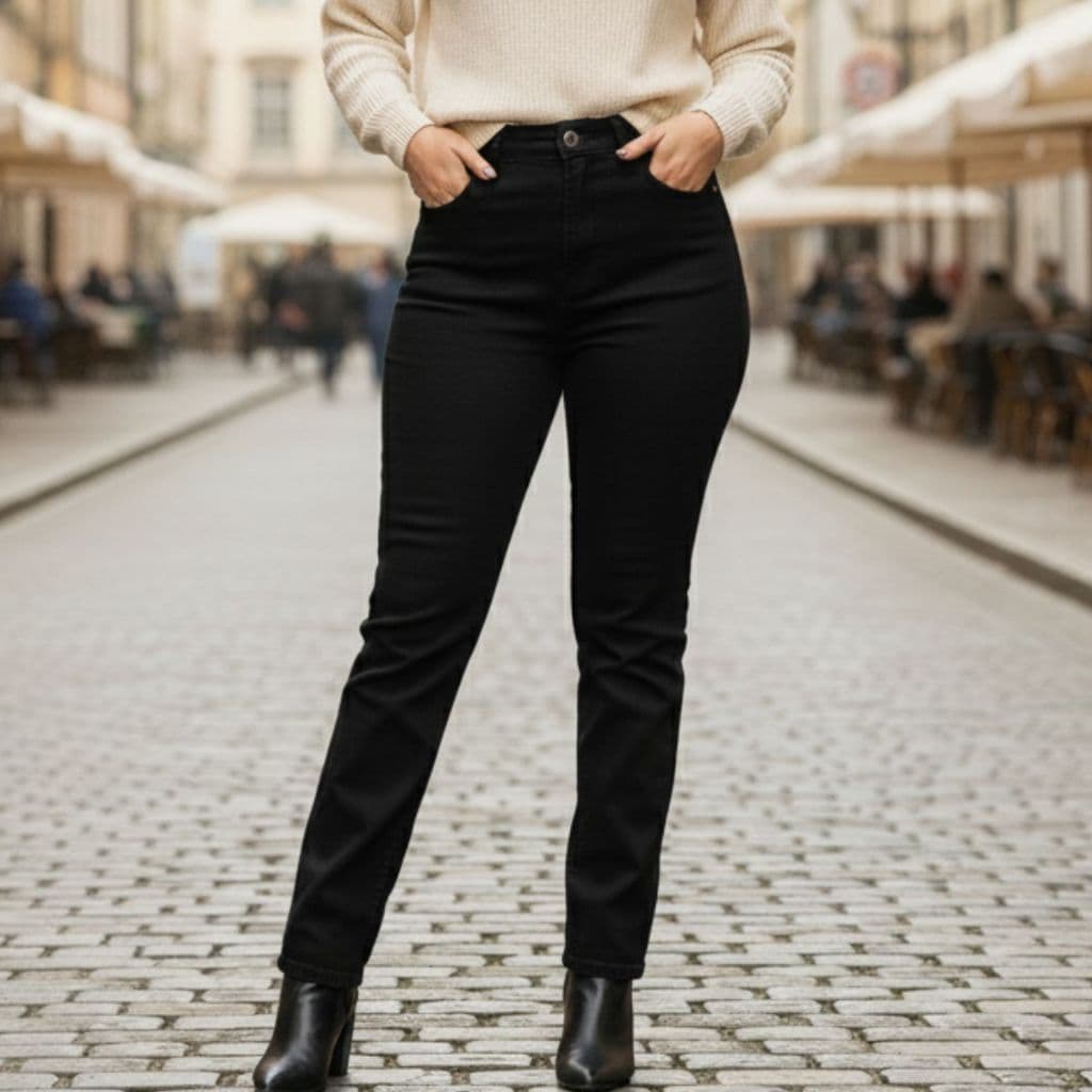 Calça Jeans Feminina Reta Preta - Elegância E Conforto