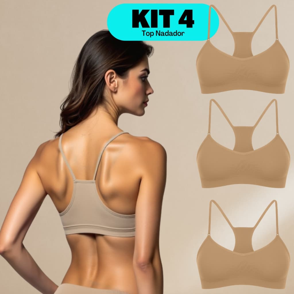 Kit 4 - Sutiãs Top Nadador Tecido Confortável De Alças Finas e Ajustáveis Original Zee Rucci
