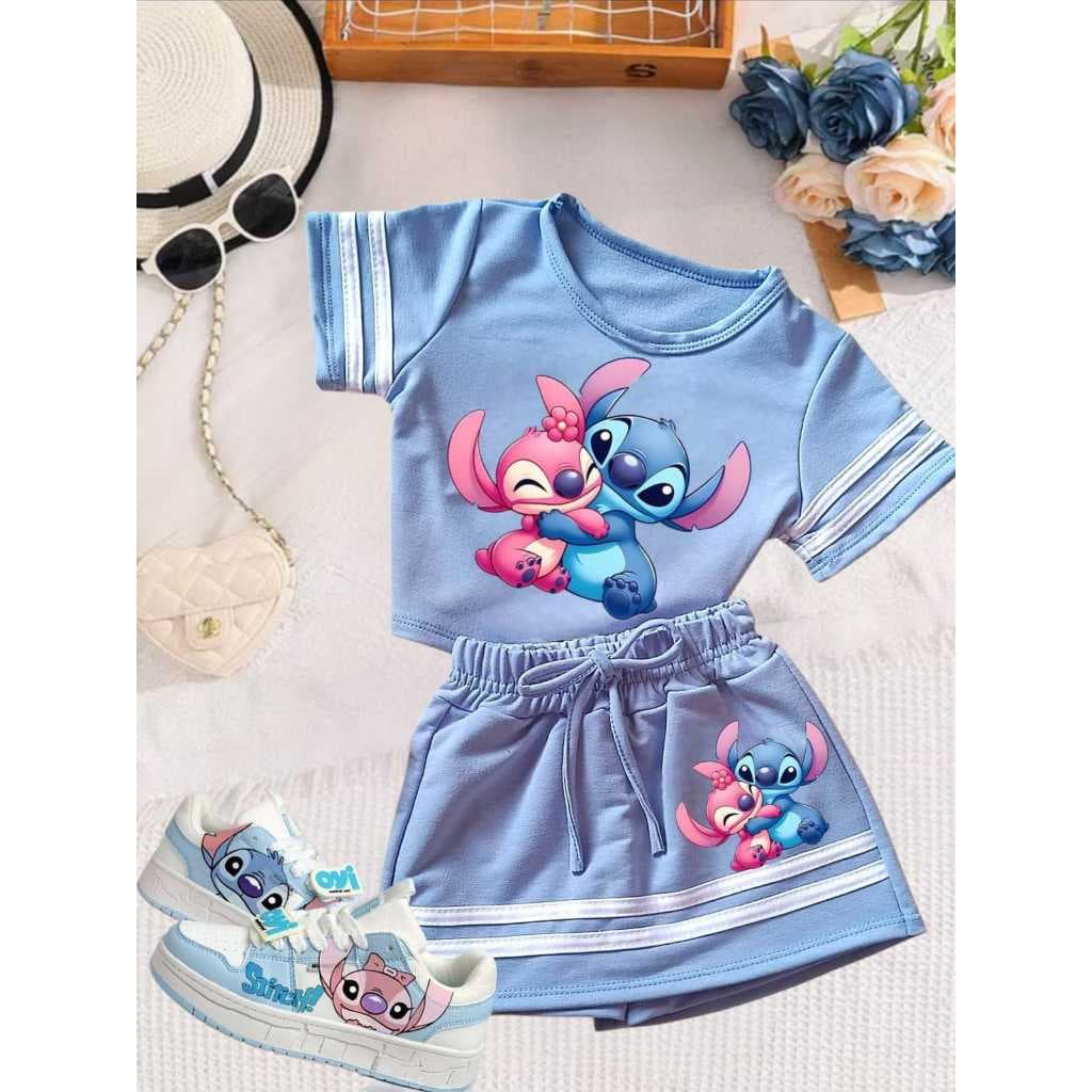 CONJUNTO STITCH MODA INFANTIL/JUVENIL BLUSA+SHORT SAIA MENINA