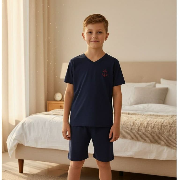Pijama Infantil Menino Liso Pijama Manga Curta Básico Verão Menino Shortinho