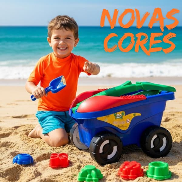 Carrinho De Praia Mor Criança Brincar Com Acessórios Balde De Areia + Pazinhas + Forminhas + Rastelo