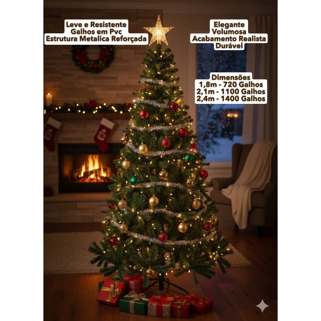 Arvore Natal Prática Mágica Luxuosa Elegante Pinheiro Artificial 1,8m/2m/2,4m 720/1100/1400 Galhos