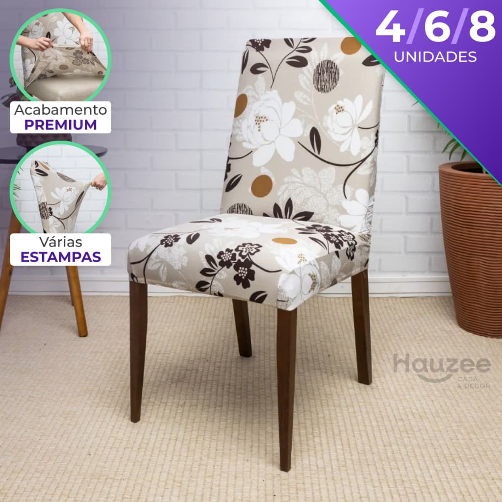 Kit Capa Cadeira de Mesa Jantar | Tecido SPANDEX Resistente Importado Elástico com 4 6 8 Lugares Cores Estampas
