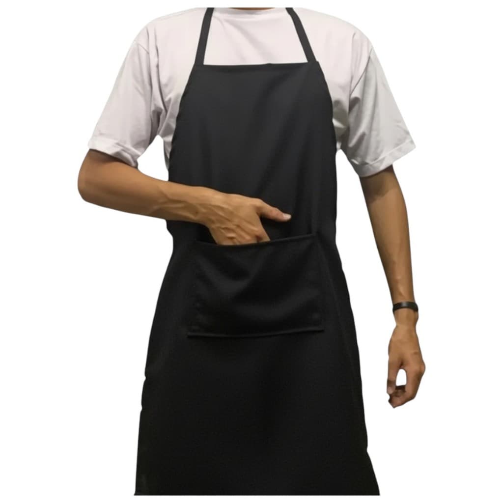 Avental Corpo Inteiro Ajustável Com Bolso Oxford Liso Preto para cozinha, bar, buffet, lanchonete, garçom, jardineiro,
