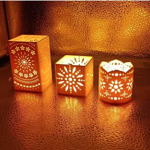 Enfeite Porta-Velas Decorativa com Vela de LED – 3 Peças