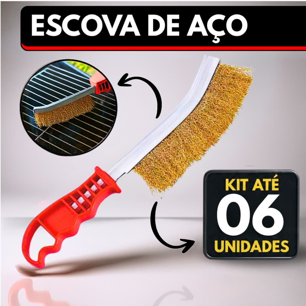 Escova De Aço Manual Curva Cabo Anatômico Para Limpeza Pesada de Churrasqueira, Serralheria, Ferrugem