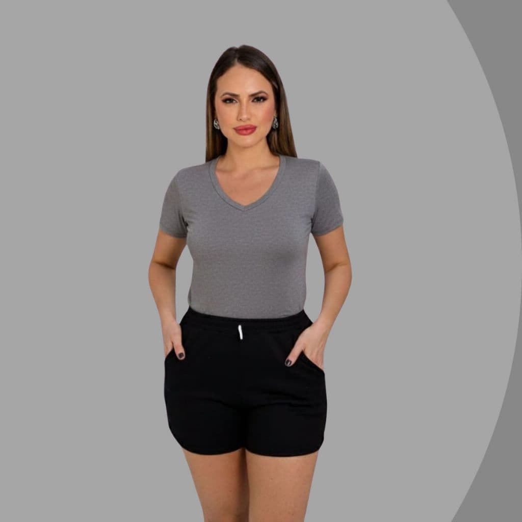 Kit 5 Blusinha Feminina T shirt  Gola V em Visco Lycra Perfeito para Qualquer Ocasião