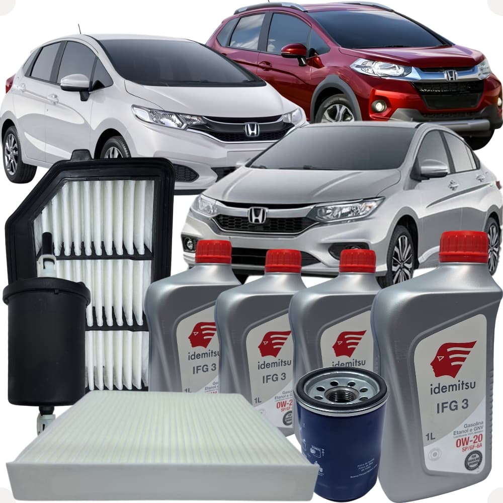 Conjunto Combo Revisão Troca de Filtros e Óleo 0W20 Idemitsu City Fit Wrv 1.5 4 cil Flex 2014 a 2022