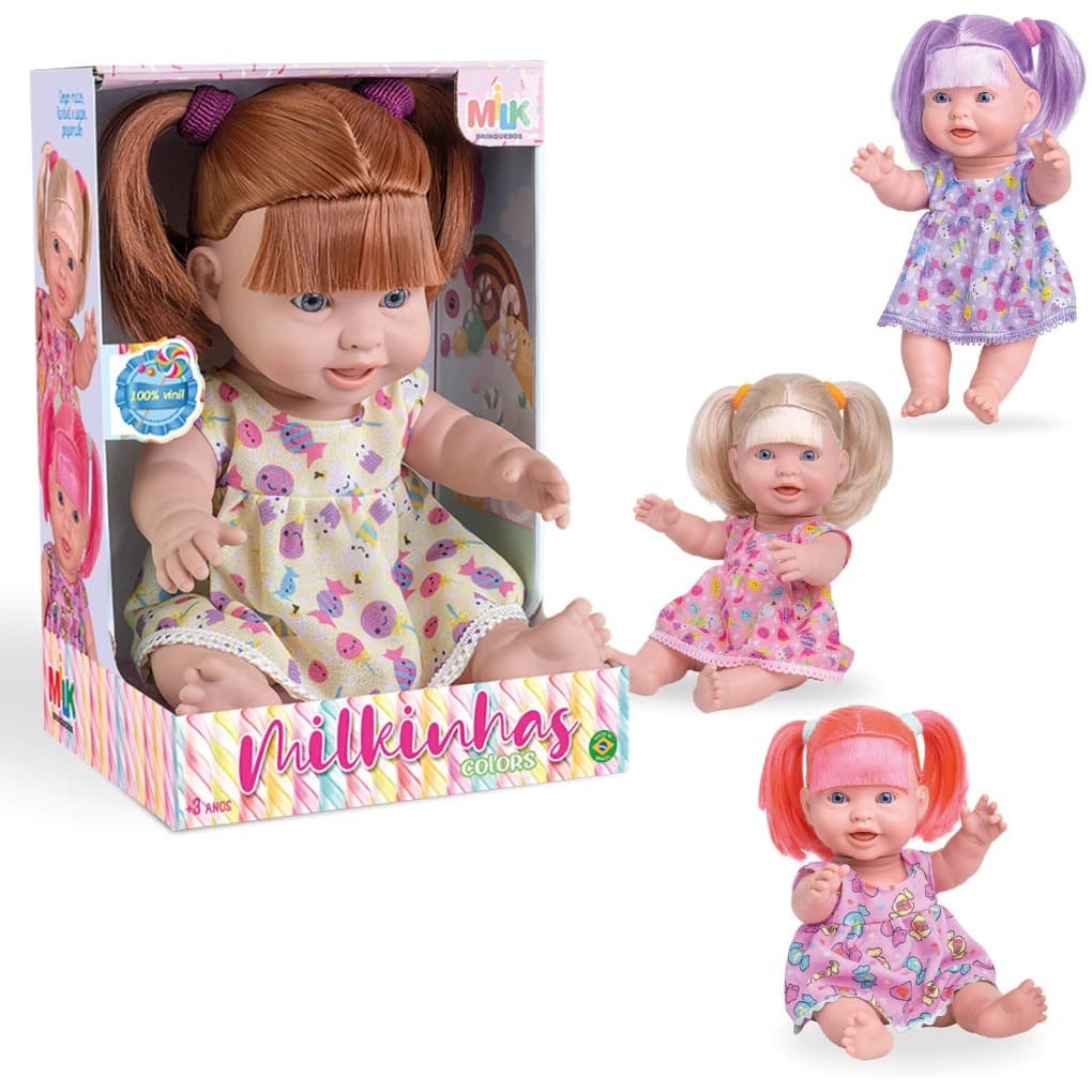 Boneca Milkinha Colors Grande 100% Vinil Super Macia Brinquedo Menina + Embalagem Presente Milk