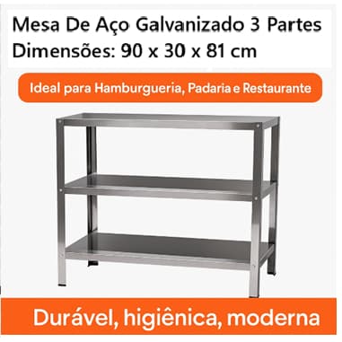 Mesa De Aço Galvanizado 3 Partes Antibacteriana