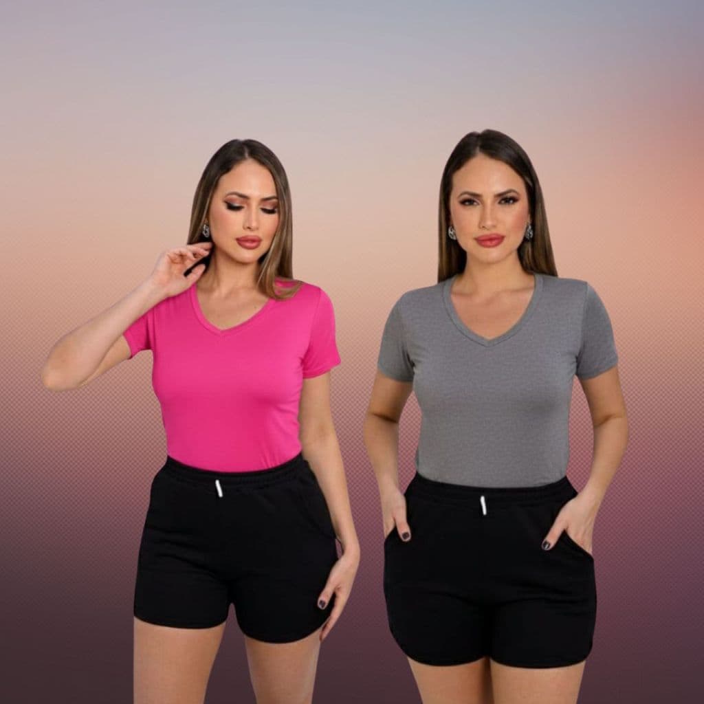 Kit 8 Blusinha Feminina T shirt  Gola V em Visco Lycra Perfeito para Qualquer Ocasião